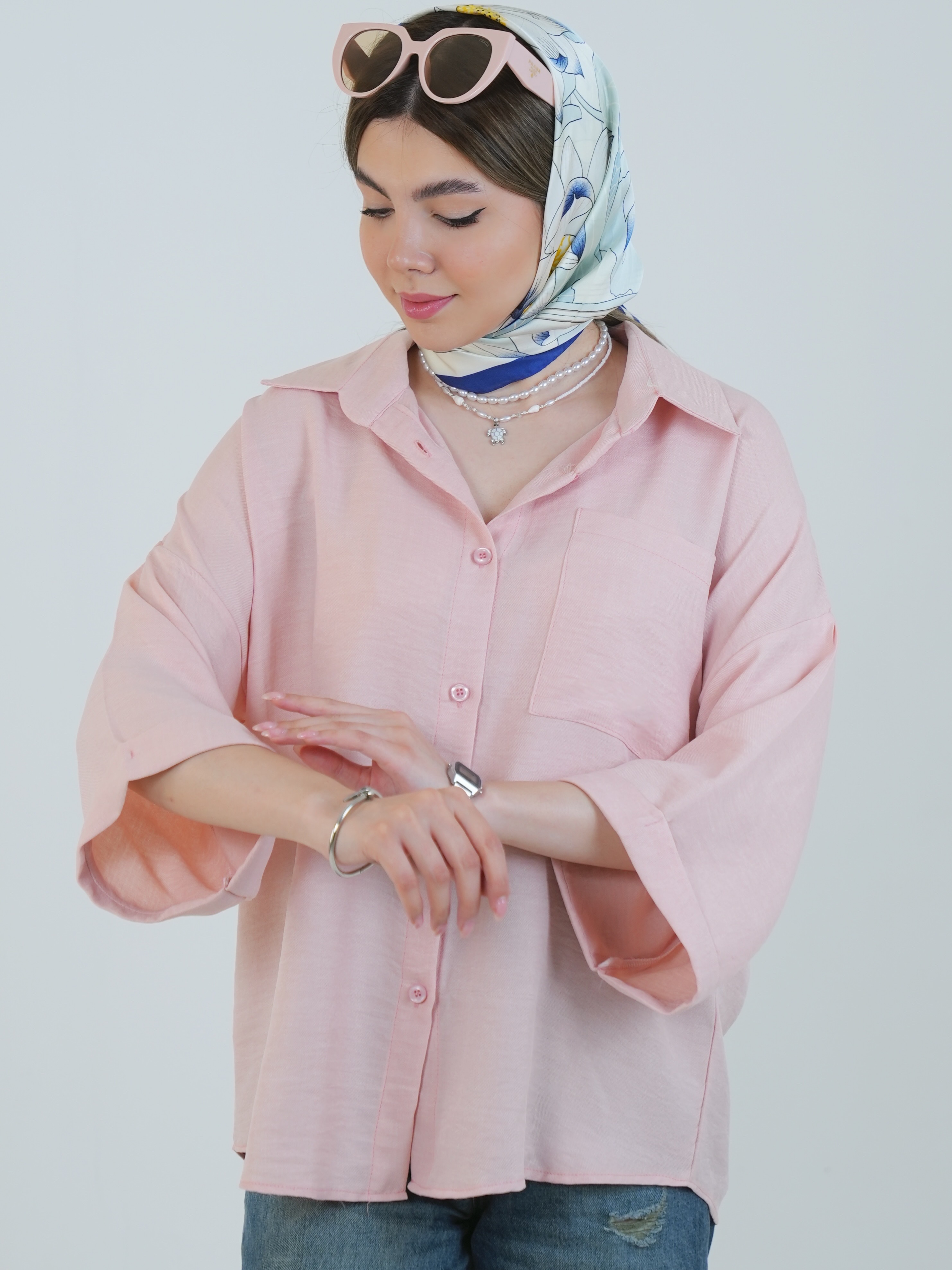 شومیز باکسی  آبنباتی آستین پاکتی