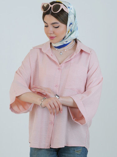 شومیز باکسی آبنباتی آستین پاکتی