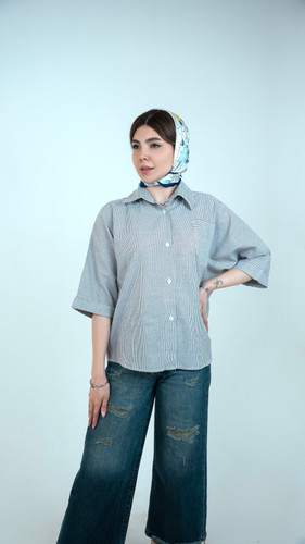 شومیز تترون نخی راه راه تک جیب