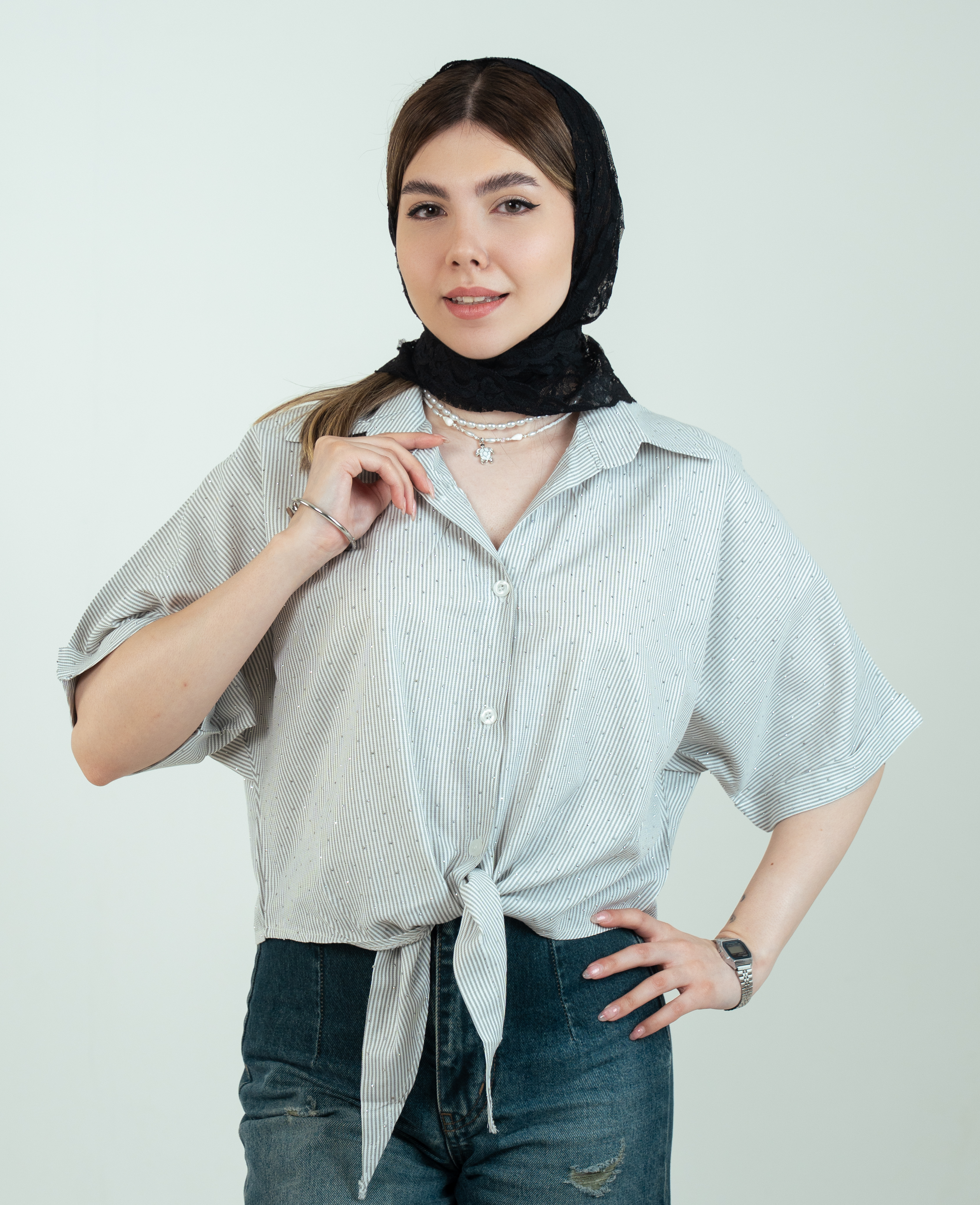 کراپ گره ای نگینی راه راه
